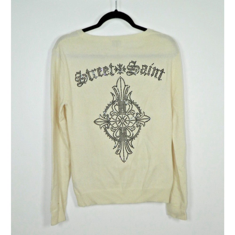 The Cult Sweater Women Large Ivory 100% Cashmere Rhinestone